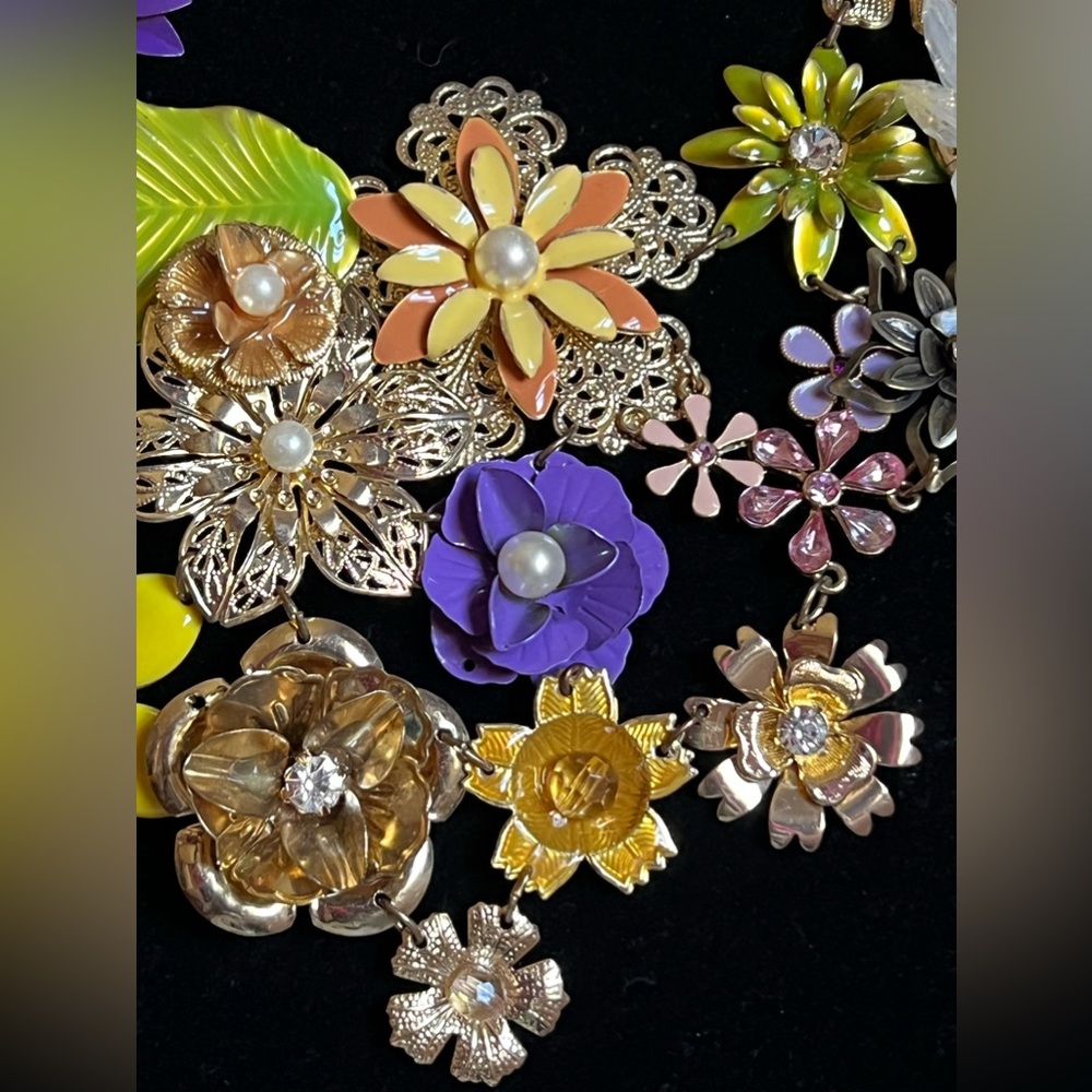 Multi Floral Statement Necklace - image 5